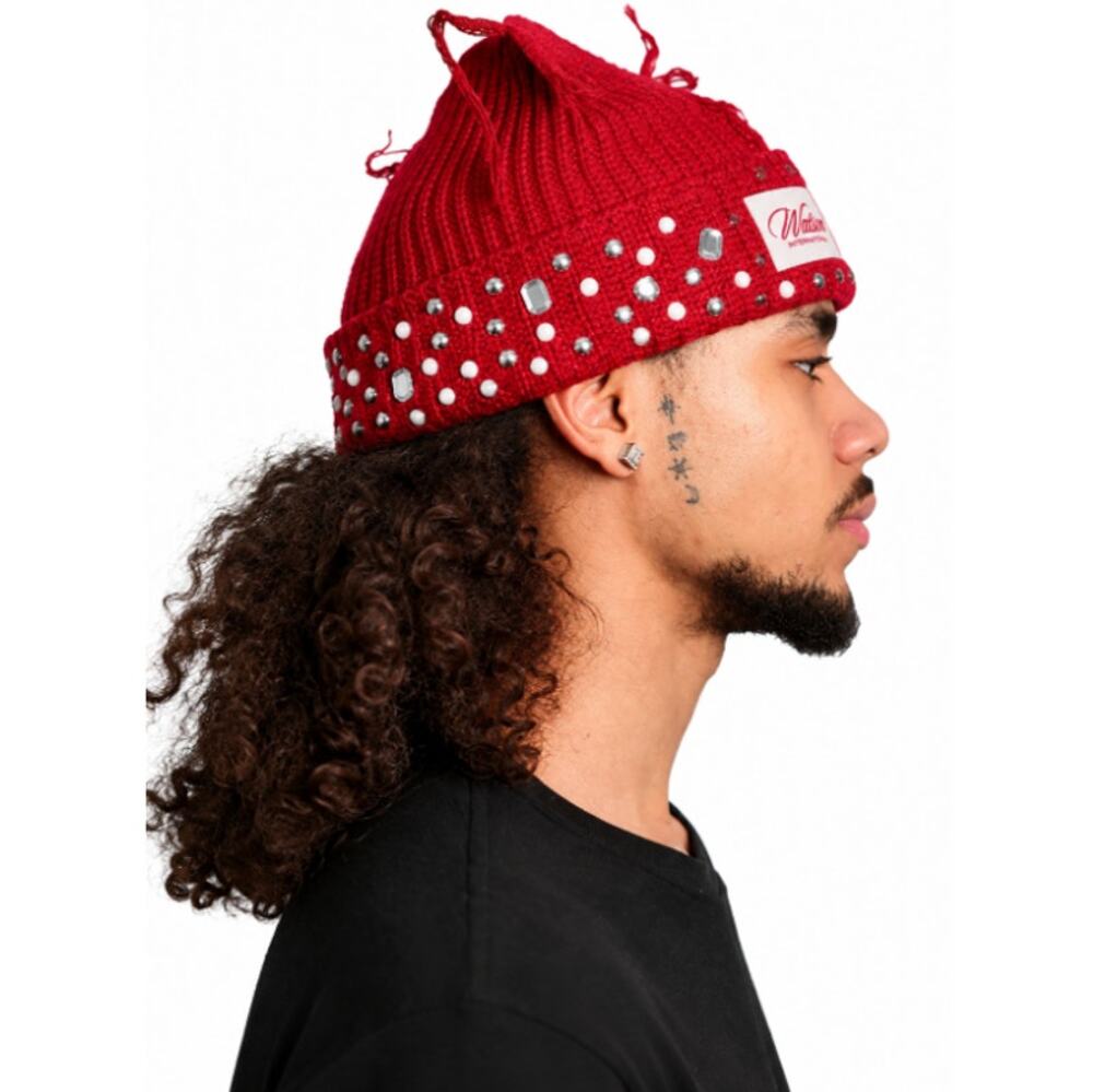 Watson Cat Ears Beanie Hat Red One Size